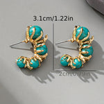 BOUCLES D'OREILLES CLASSIQUE OR TURQUOISE PLAQUÉ TRIPLE PIERRE PENDENTIF