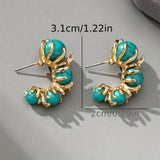 BOUCLES D'OREILLES CLASSIQUE OR TURQUOISE PLAQUÉ TRIPLE PIERRE PENDENTIF