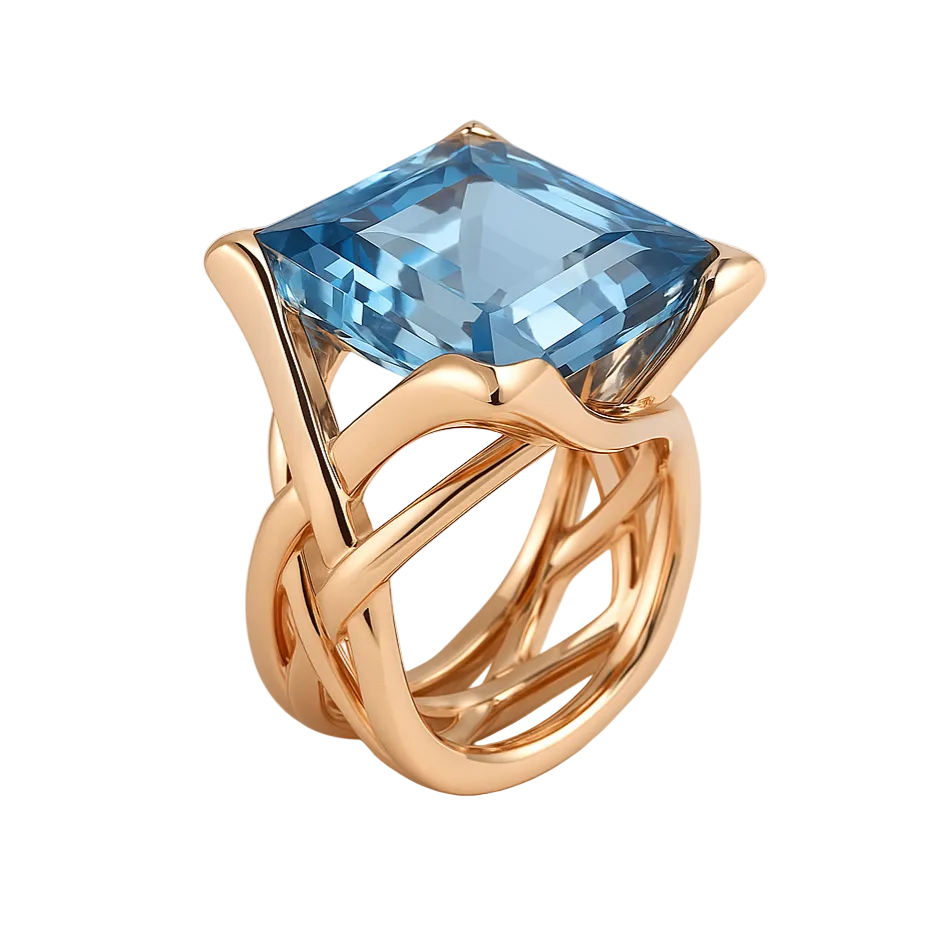 Vintage Rose Gold Blue Zirconia Ring