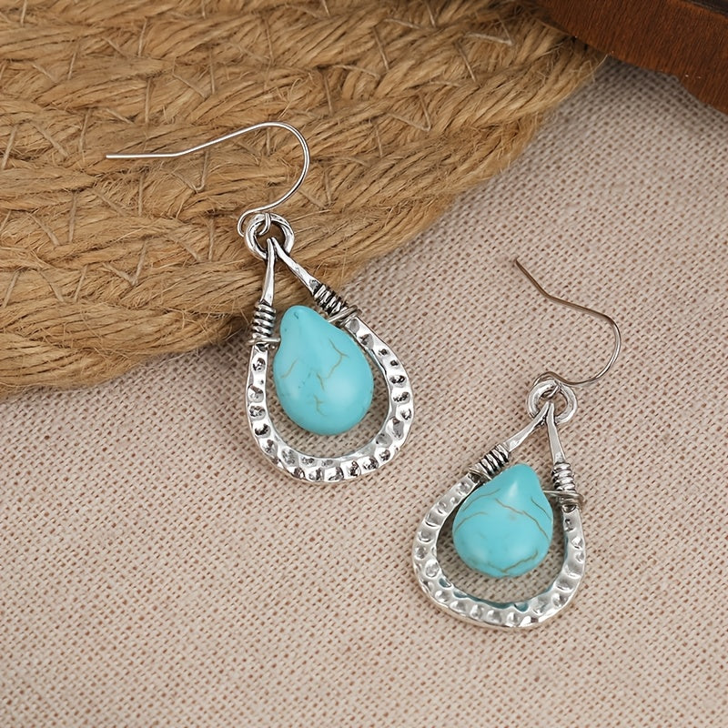 BOUCLES D'OREILLES VINTAGE RÉTRO EAU GOUTTE TURQUOISE PENDENTIF