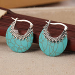 BOUCLES D'OREILLES TURQUOISE CROISSANT ARGENT PLAQUÉ CRÉOLE