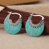 BOUCLES D'OREILLES TURQUOISE CROISSANT ARGENT PLAQUÉ CRÉOLE