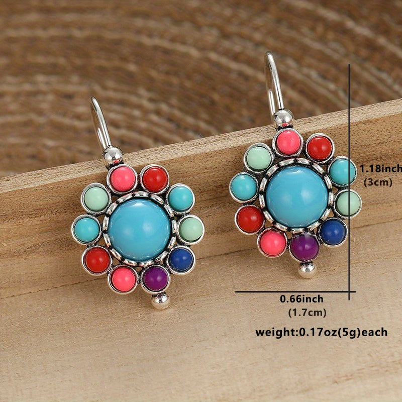 BOUCLES D'OREILLES COLORÉ TURQUOISEETCORAIL FLORAL PENDENTIF