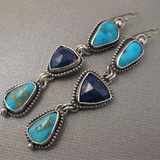 BOUCLES D'OREILLES FAIT MAIN SYNTHÉTIQUE LAPIS-LAZULI TURQUOISE PENDENTIF