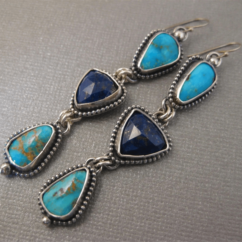 BOUCLES D'OREILLES FAIT MAIN SYNTHÉTIQUE LAPIS-LAZULI TURQUOISE PENDENTIF