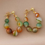 Boho Natural Stone Beaded Gold Plated Hoop Earrings