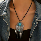 Bohemian Spike Tassel Design Turquoise Pendant Necklace