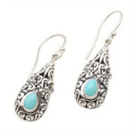 BOUCLES D'OREILLES VINTAGE GOUTTE TURQUOISE ARGENT PLAQUÉ GOUTTE