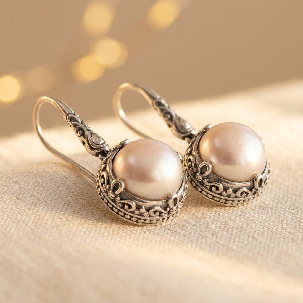 Boucles d'Oreilles Sienna Argent Perle Incrustation