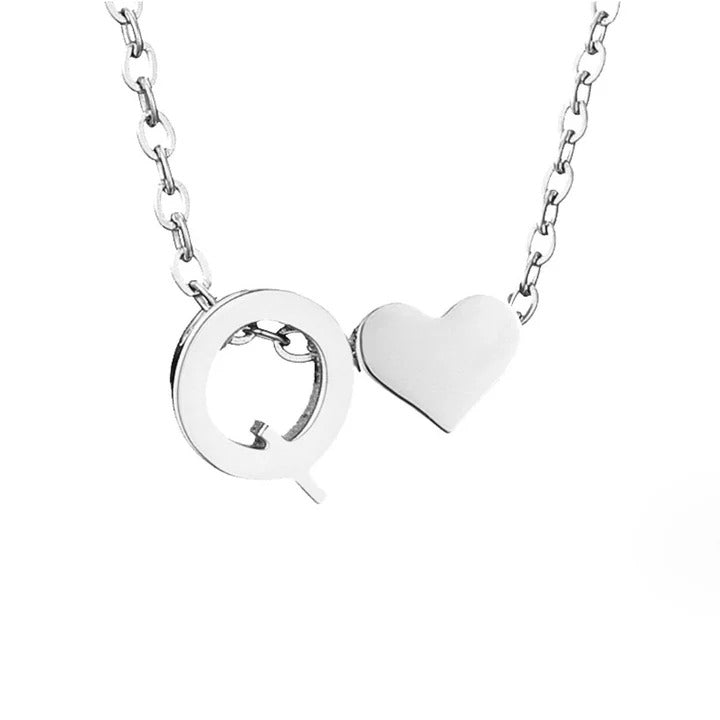 Forever Love & Letter Necklace - Silver