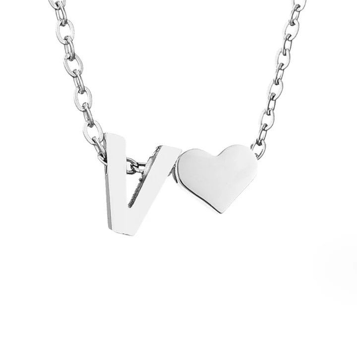 Forever Love & Letter Necklace - Silver