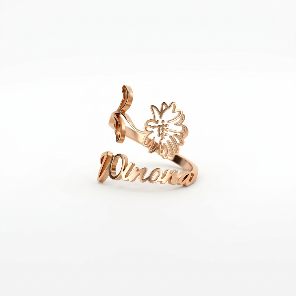 BAGUE PRÉNOM & FLEUR DE NAISSANCE