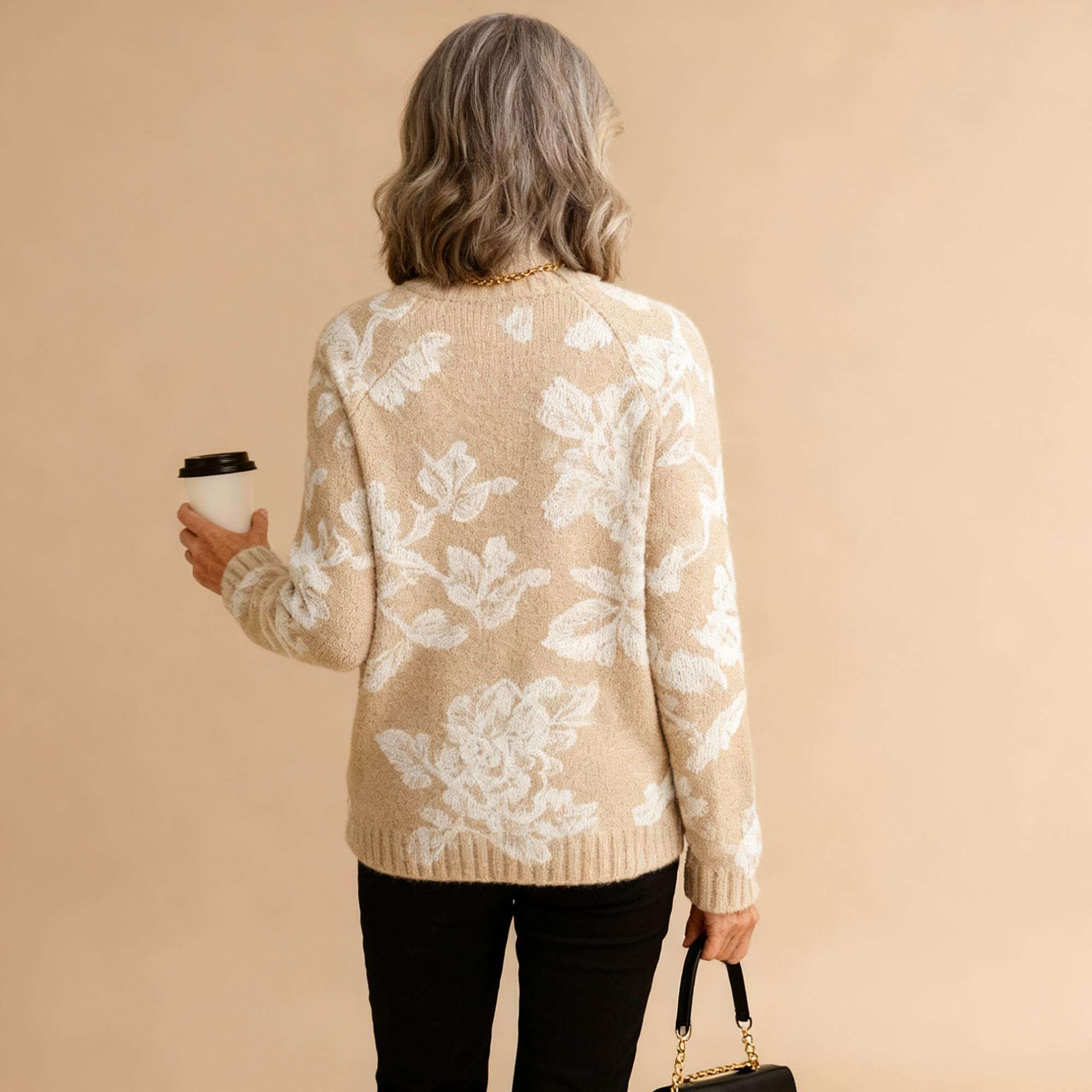 BELLA | PULL COL ROULÉ TRICOTÉ FLEURI VINTAGE