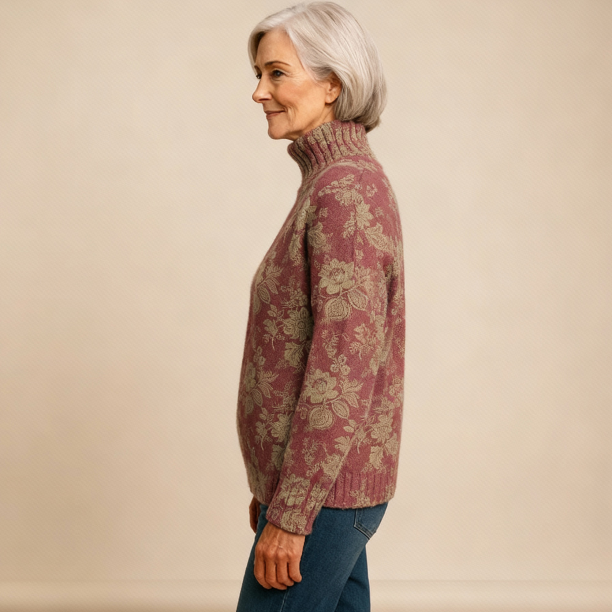 HARRIET | PULL COL ROULÉ TRICOTÉ FLEURI RÉTRO
