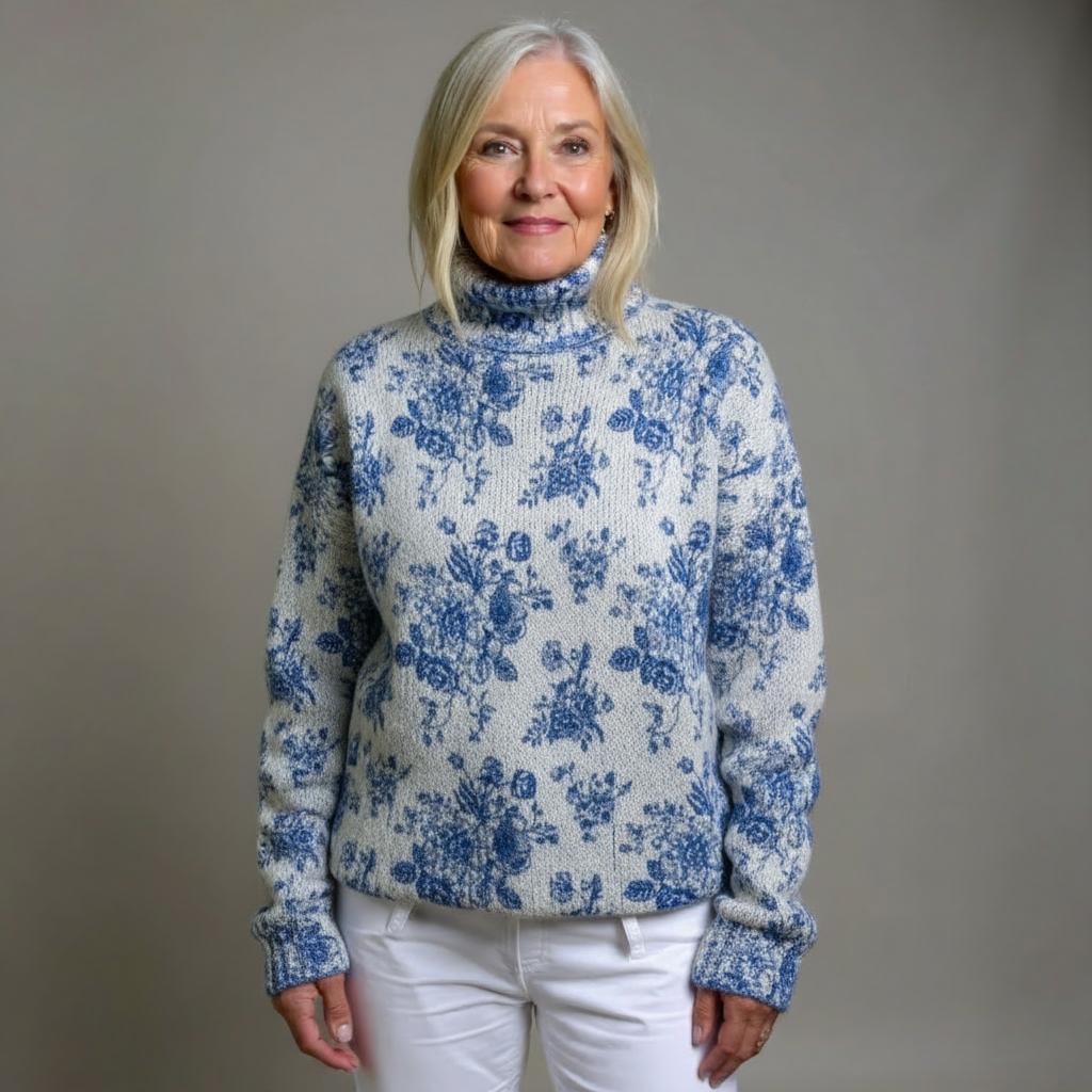 MAISIE | PULL COL ROULÉ TRICOTÉ FLEURI