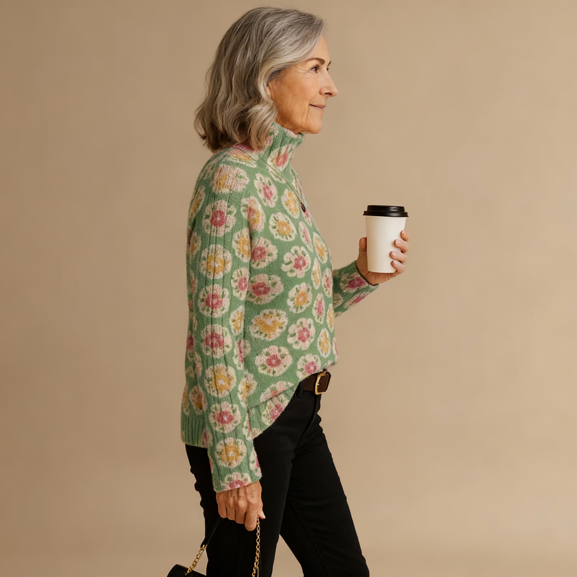 BEATRICE | PULL COL ROULÉ TRICOTÉ FLEURI