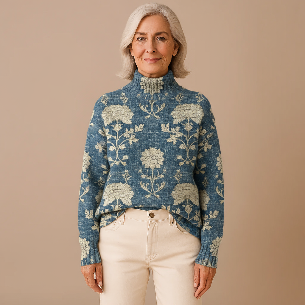 GEORGIA | PULL COL MONTANT TRICOTÉ FLORAL FLEURI