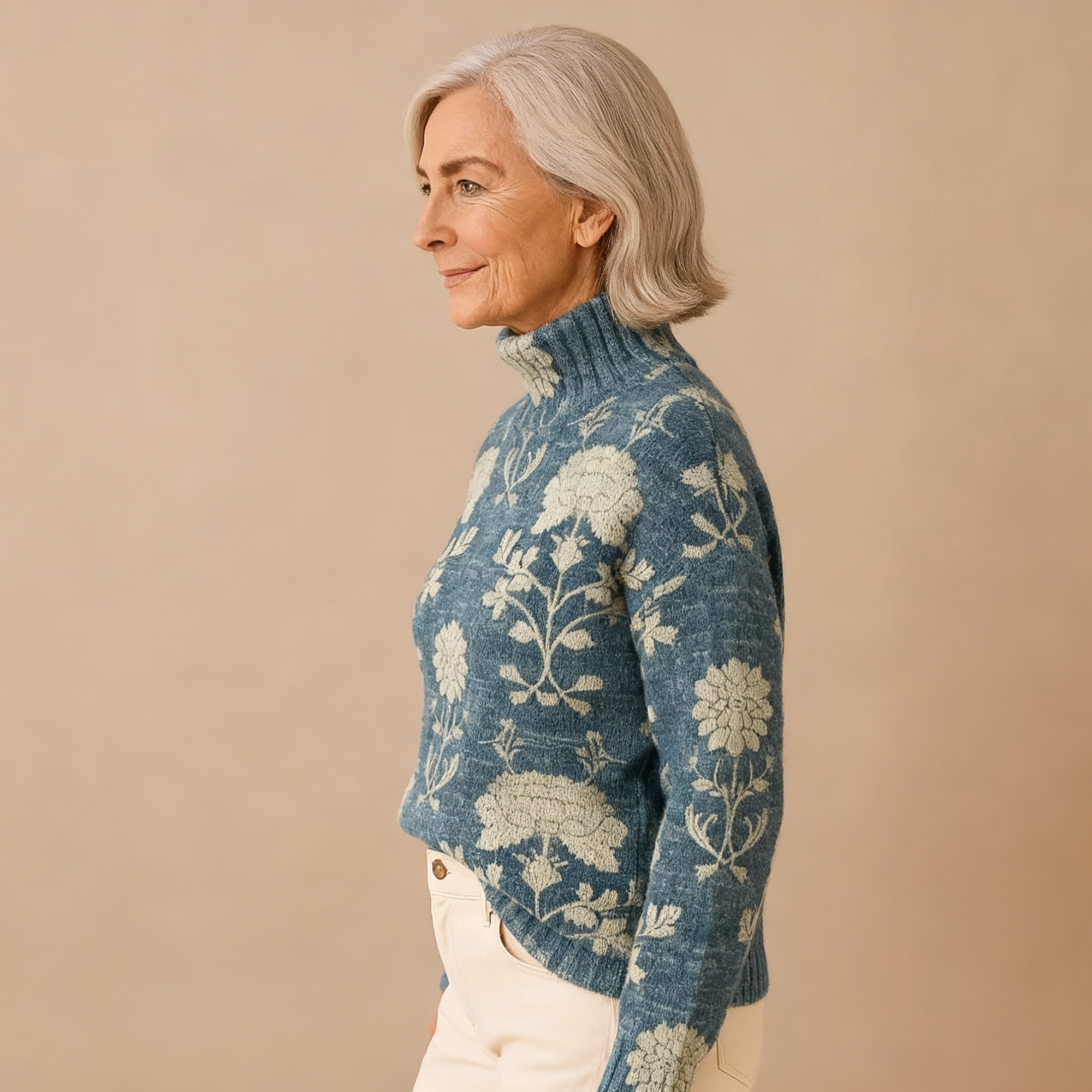 GEORGIA | PULL COL MONTANT TRICOTÉ FLORAL FLEURI