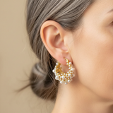 Vintage Pearl Cluster Hoop Earrings