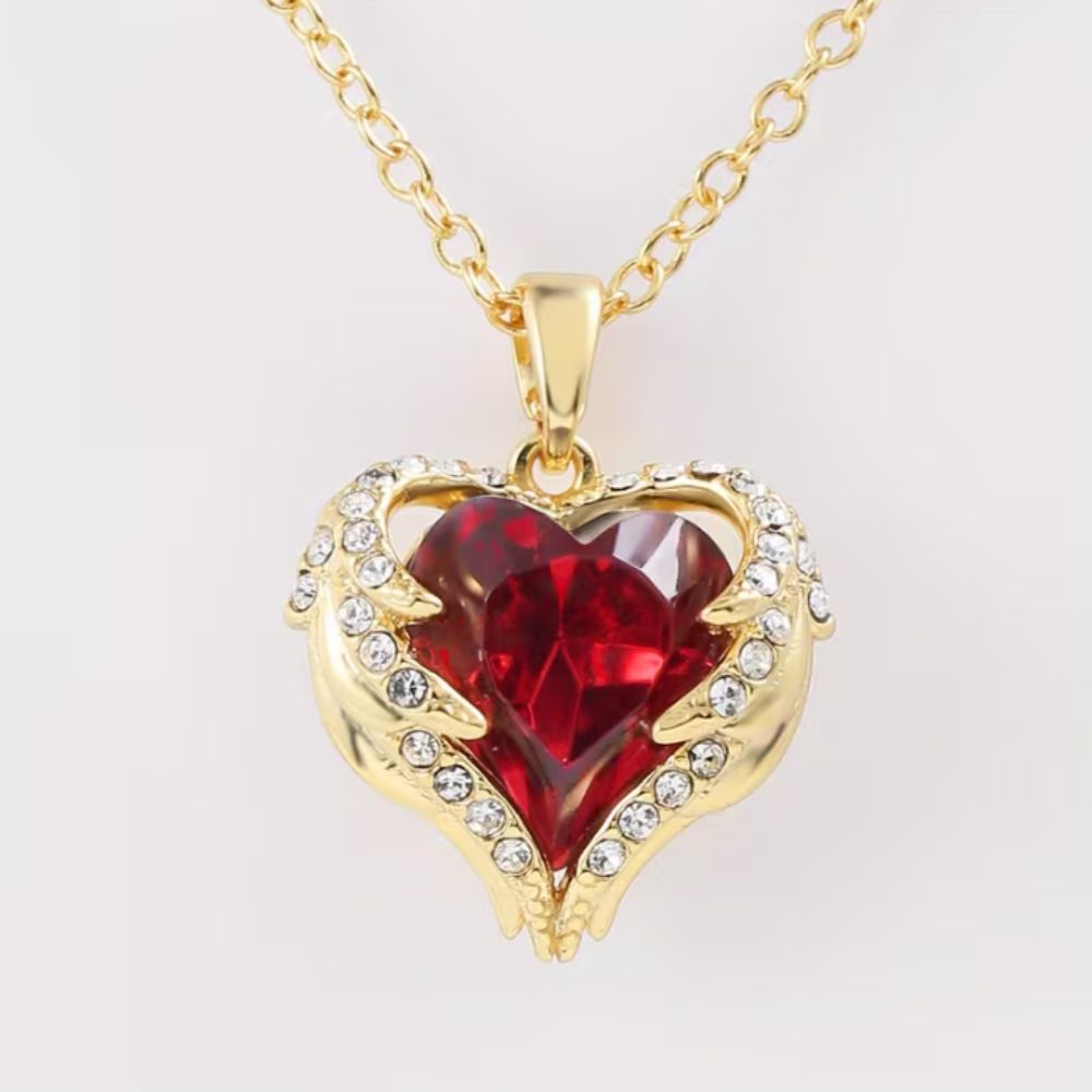 Collier Ange Étreinte Rubis Cœur