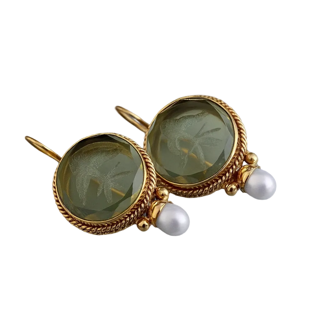 BOUCLES D'OREILLES RÉTRO VERT PIERRE PERLE
