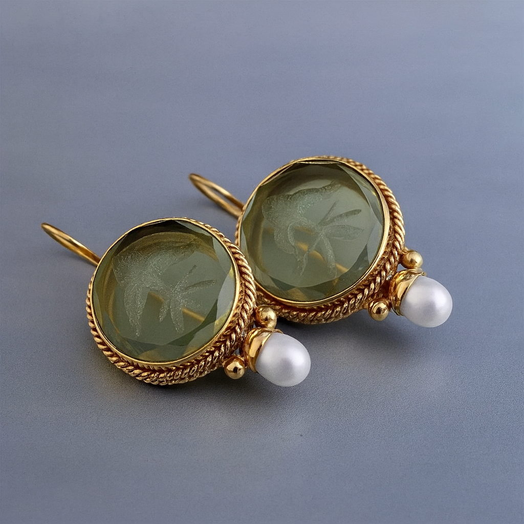 BOUCLES D'OREILLES RÉTRO VERT PIERRE PERLE