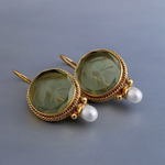 BOUCLES D'OREILLES RÉTRO VERT PIERRE PERLE