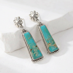 BOUCLES D'OREILLES ARGENT COULEUR GÉOMÉTRIE TURQUOISE RECTANGLE GOUTTE