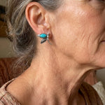 BOUCLES D'OREILLES VINTAGE TURQUOISE LIBELLULE ARGENT PLAQUÉ CLOU D'OREILLE