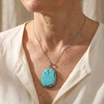 Vintage Bohemian Oval Malachite Turquoise Pendant Necklace