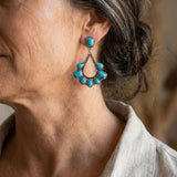 BOUCLES D'OREILLES VINTAGE ARGENT PLAQUÉ TURQUOISE GOUTTE