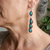 BOUCLES D'OREILLES VINTAGE TURQUOISE FEUILLE GOUTTE