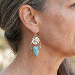 BOUCLES D'OREILLES VINTAGE FAIT MAIN SOLEIL RAYONNANT TURQUOISE GOUTTE