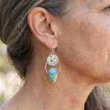 BOUCLES D'OREILLES VINTAGE FAIT MAIN SOLEIL RAYONNANT TURQUOISE GOUTTE