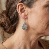 BOUCLES D'OREILLES RÉTRO SCULPTÉ FLEURS GOUTTE FORME TURQUOISE PIERRE PRÉCIEUSE CROCHET