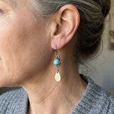 BOUCLES D'OREILLES ÉLÉGANT RÉTRO FIL ENROULÉ TURQUOISE MÉTAL PENDENTIF