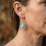 BOUCLES D'OREILLES VINTAGE RÉTRO EAU GOUTTE TURQUOISE PENDENTIF