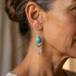 Vintage Bohemian Zinc Alloy Tassel Design Turquoise Long Earrings