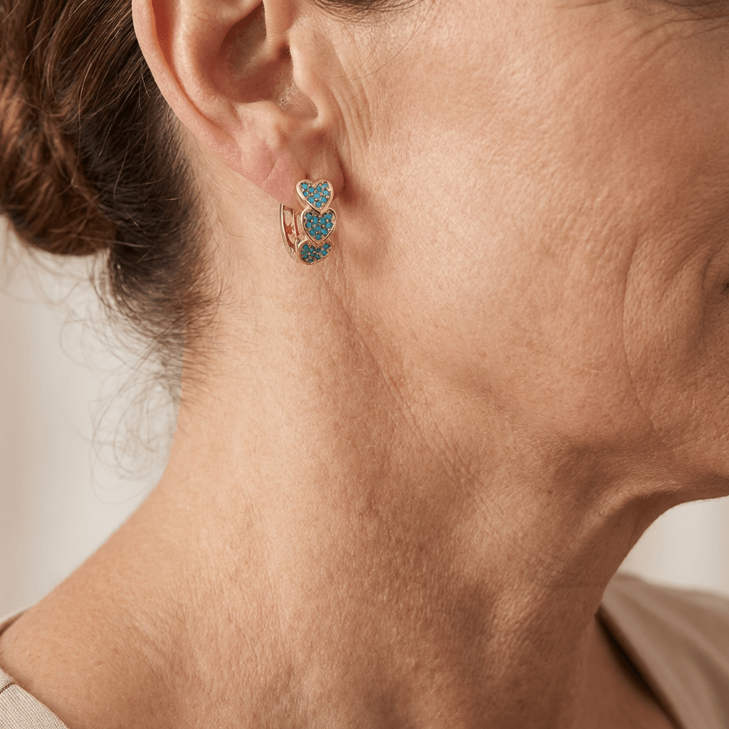 BOUCLES D'OREILLES ÉLÉGANT TURQUOISE CŒUR EN FORME DE DESIGN CRÉOLE