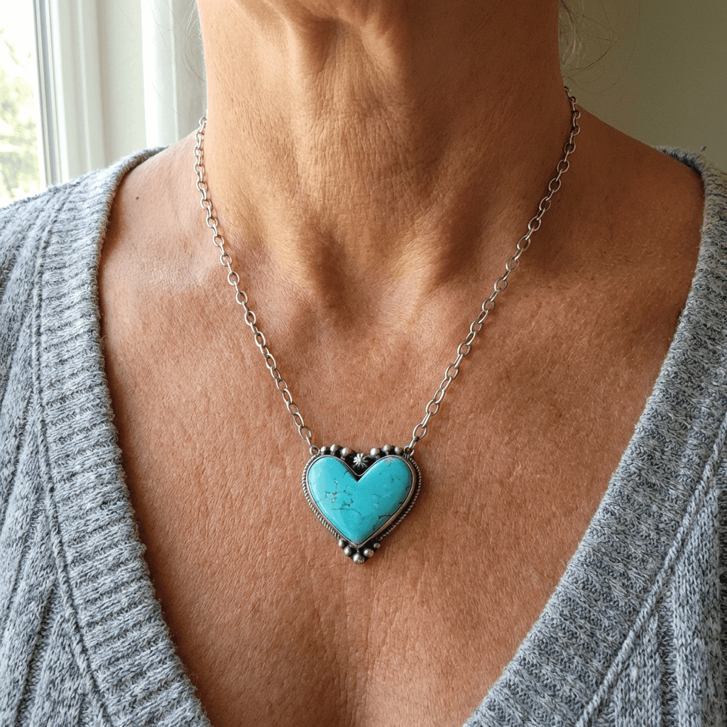 COLLIER VINTAGE TURQUOISE CŒUR MOTIF