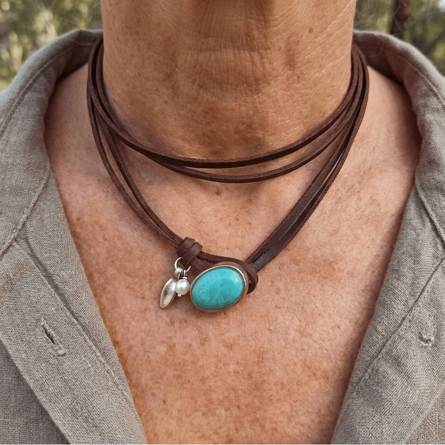 COLLIER VINTAGE TURQUOISE PERLE MULTI-