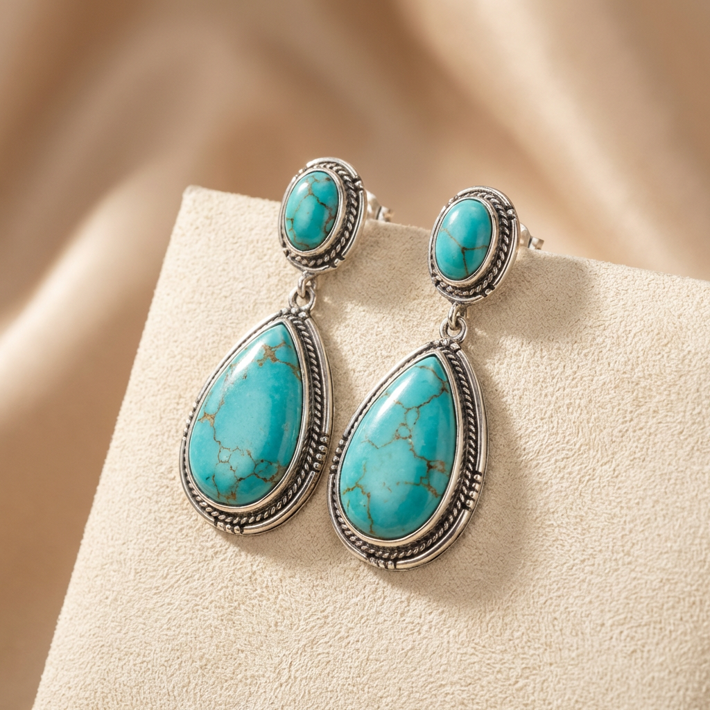 ÉLÉGANT VINTAGE TURQUOISE IMPOSANT COLLIERETBOUCLES D'OREILLES