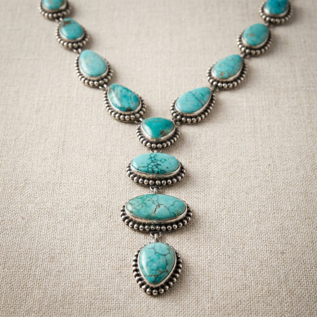 ÉLÉGANT VINTAGE TURQUOISE IMPOSANT COLLIERETBOUCLES D'OREILLES