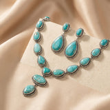 ÉLÉGANT VINTAGE TURQUOISE IMPOSANT COLLIERETBOUCLES D'OREILLES