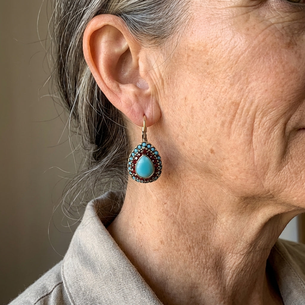 BOUCLES D'OREILLES VINTAGE TURQUOISE GOUTTE RÉSINE