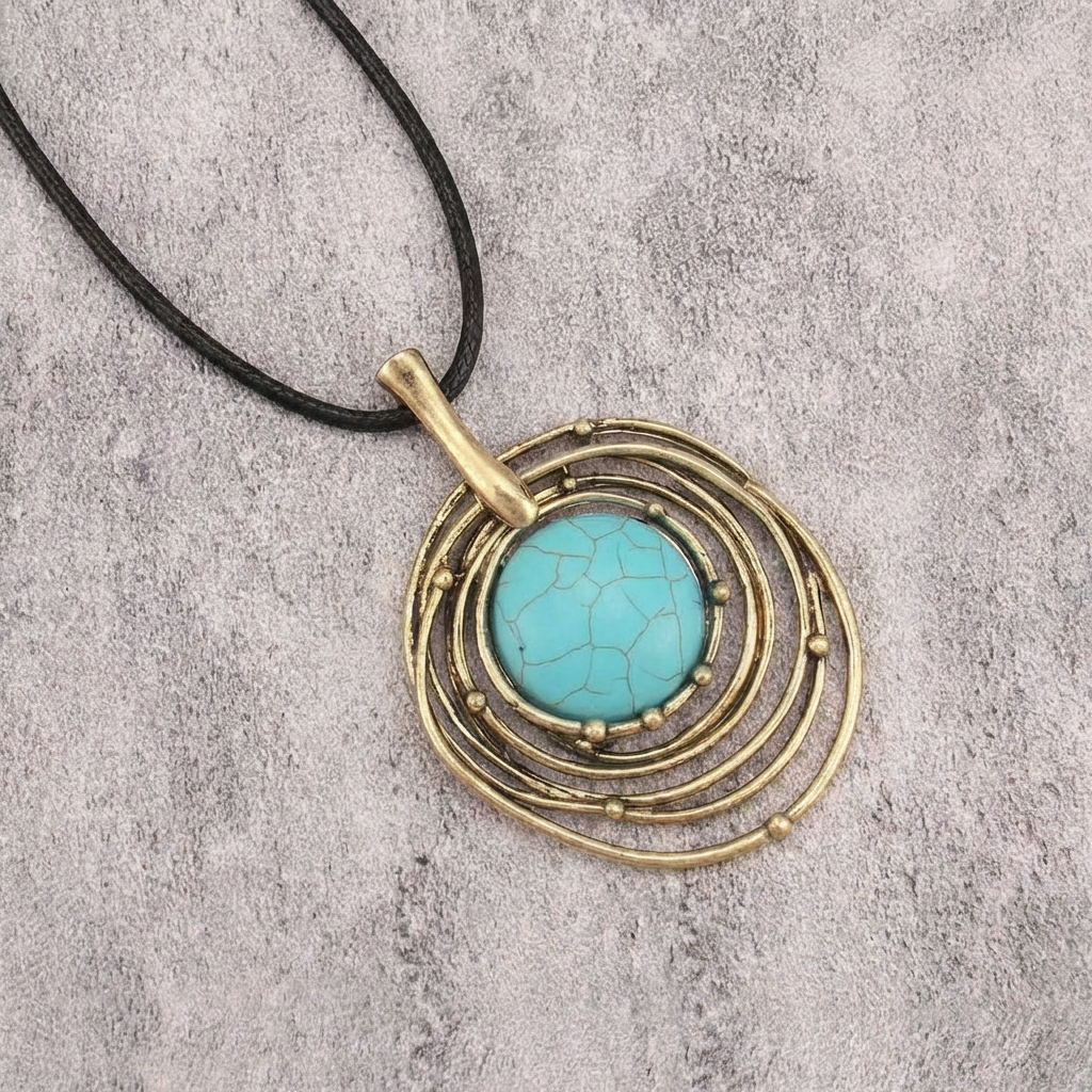 COLLIER CLASSIQUE NOIR CIRE CORDON TURQUOISE PIERRE LONG