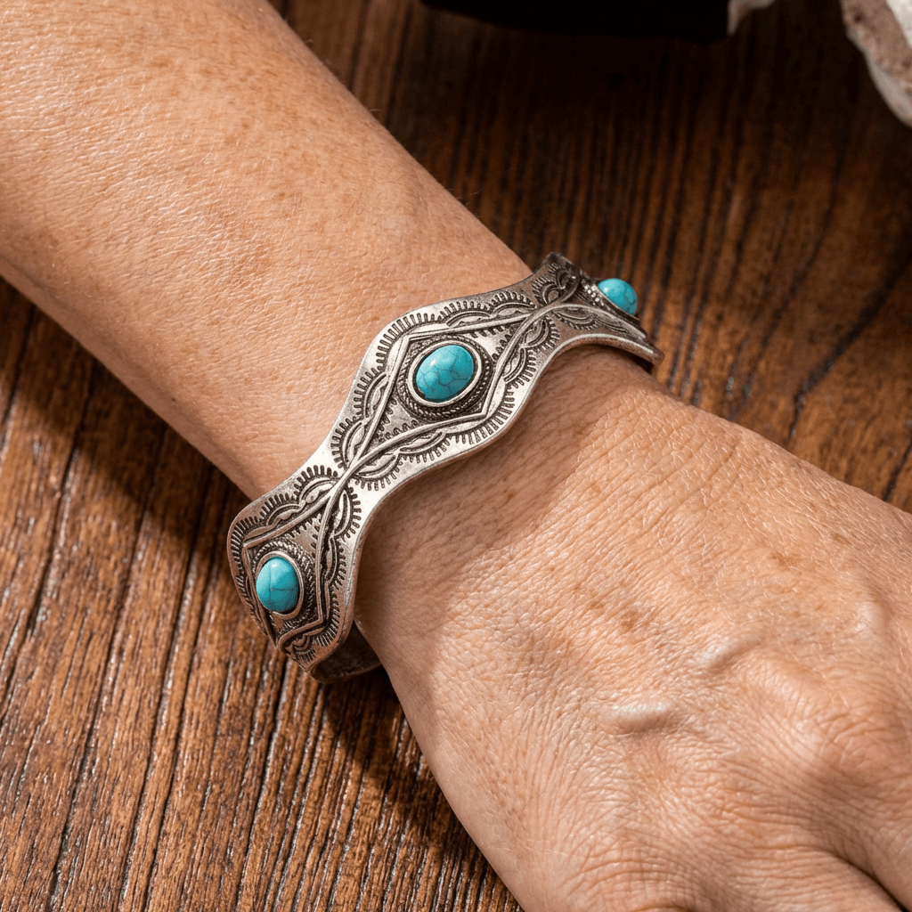 BRACELET WESTERN TURQUOISE CONCHO MANCHETTE BRACELET
