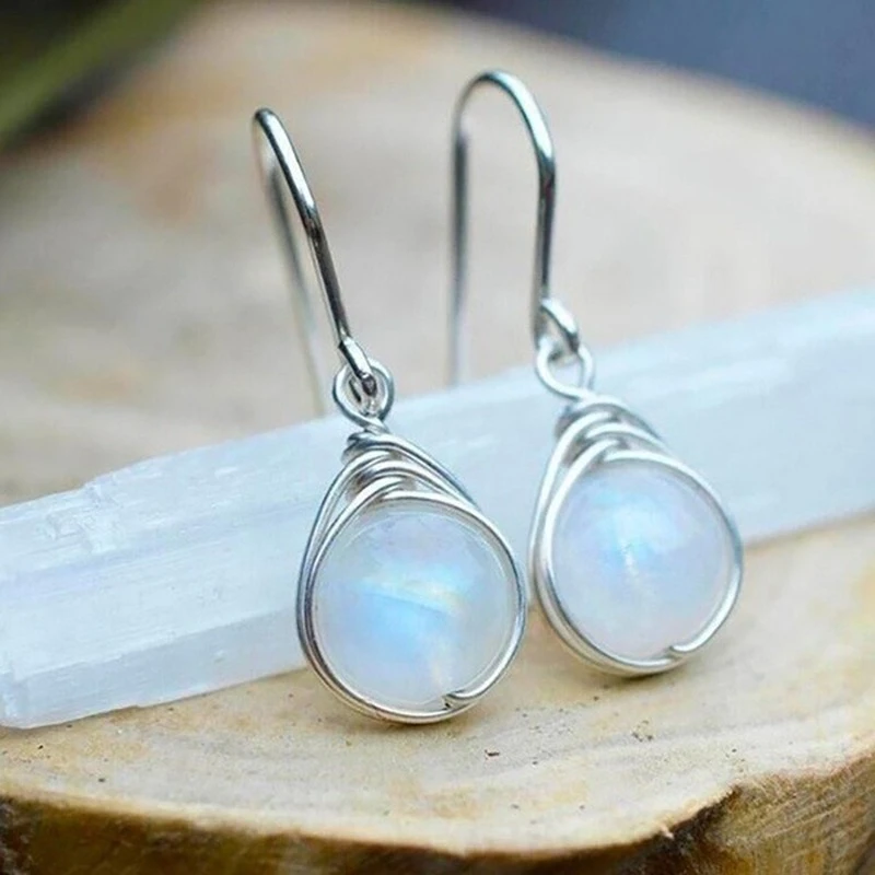BOUCLES PENDANTES PIERRE DE LUNE | ARGENT