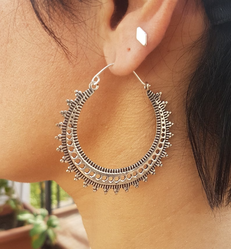 BOUCLE D'OREILLE VINTAGE MANDALA ARGENT