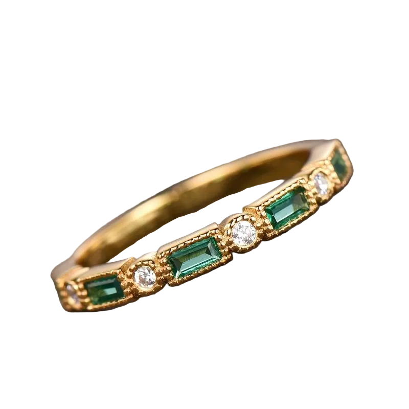 BAGUE VERT INCRUSTÉ ZIRCONE | OR
